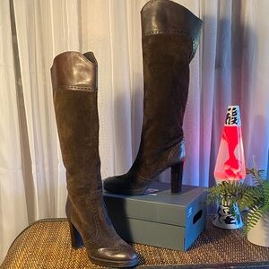 Type Z Dark Brown Suede and Leather Heeled Boots